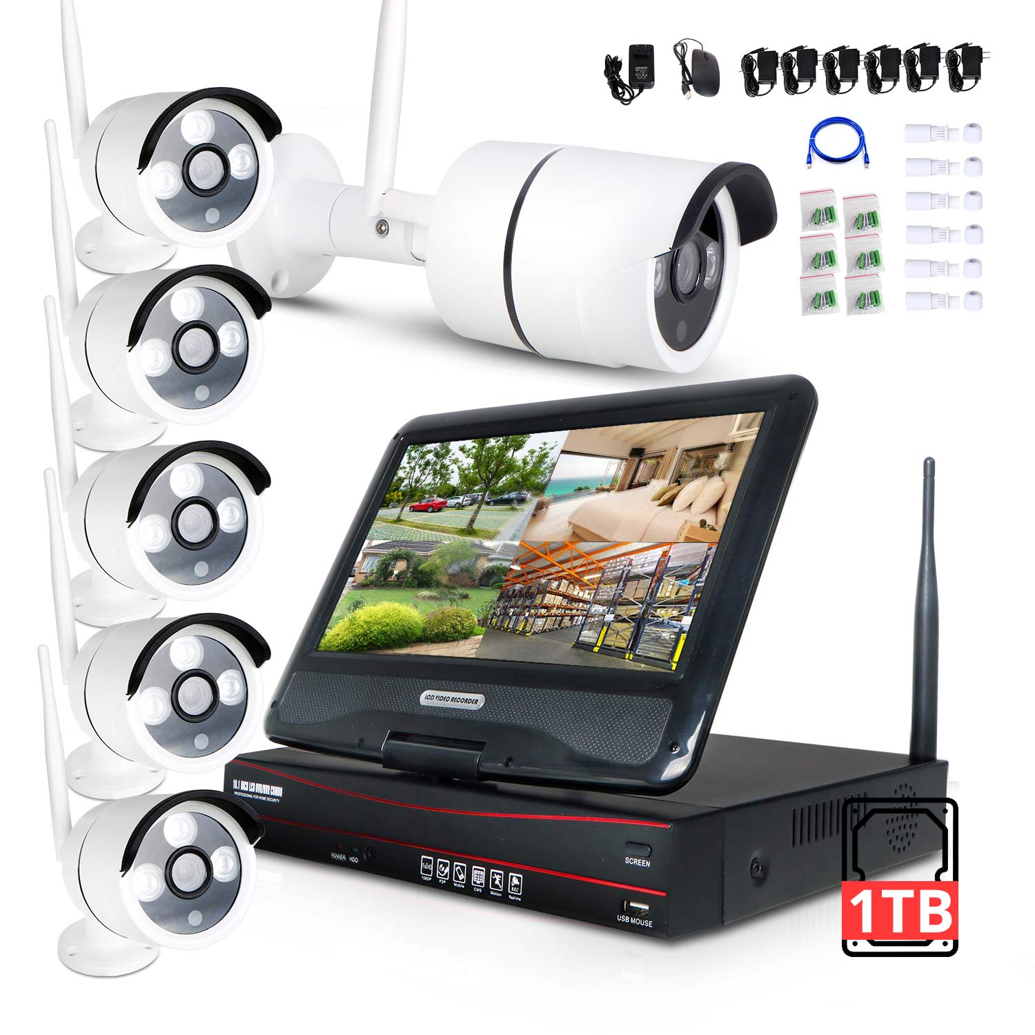 6 Camera Wireless Home CCTV Security System 720P HD ...