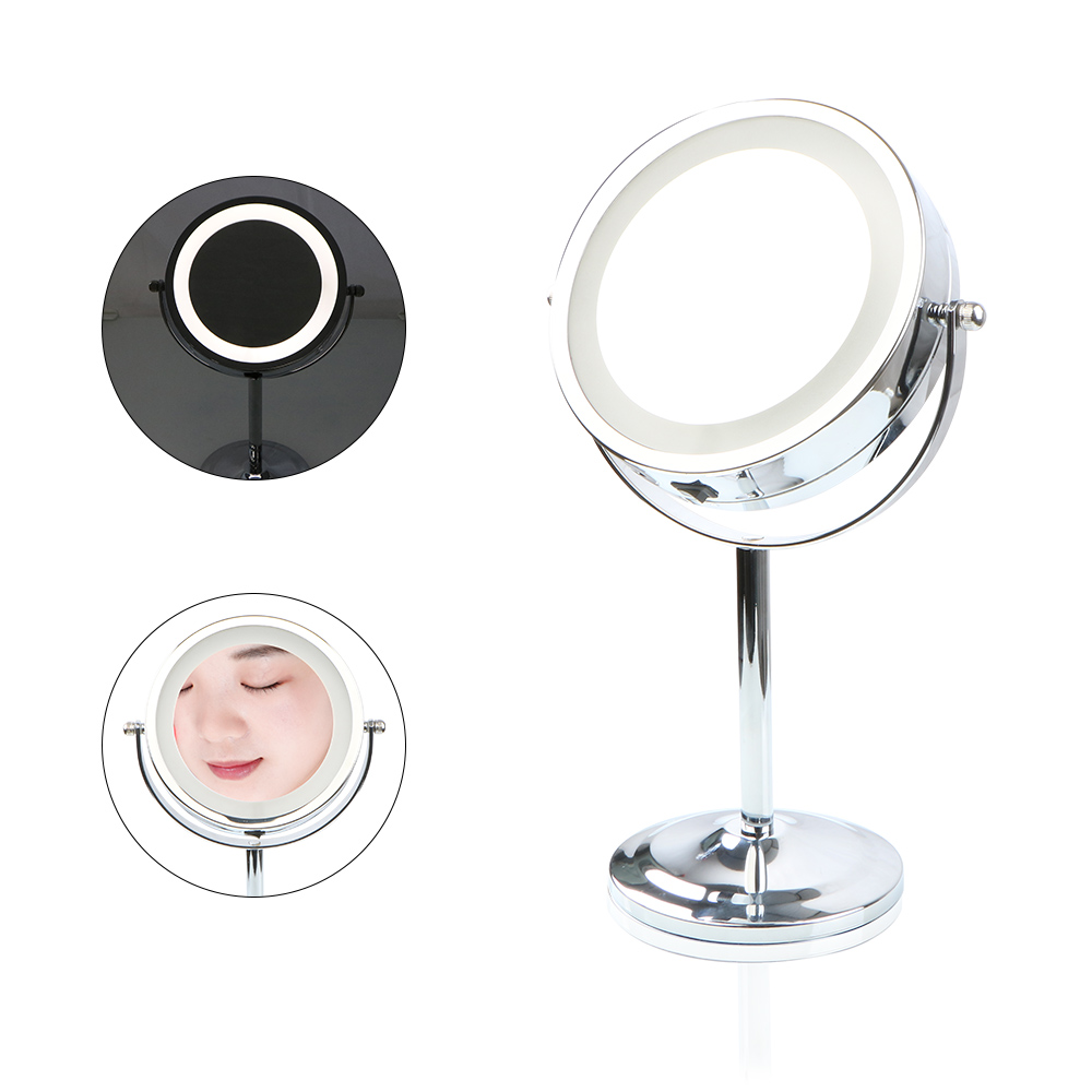 magnifying mirror on stand with light
