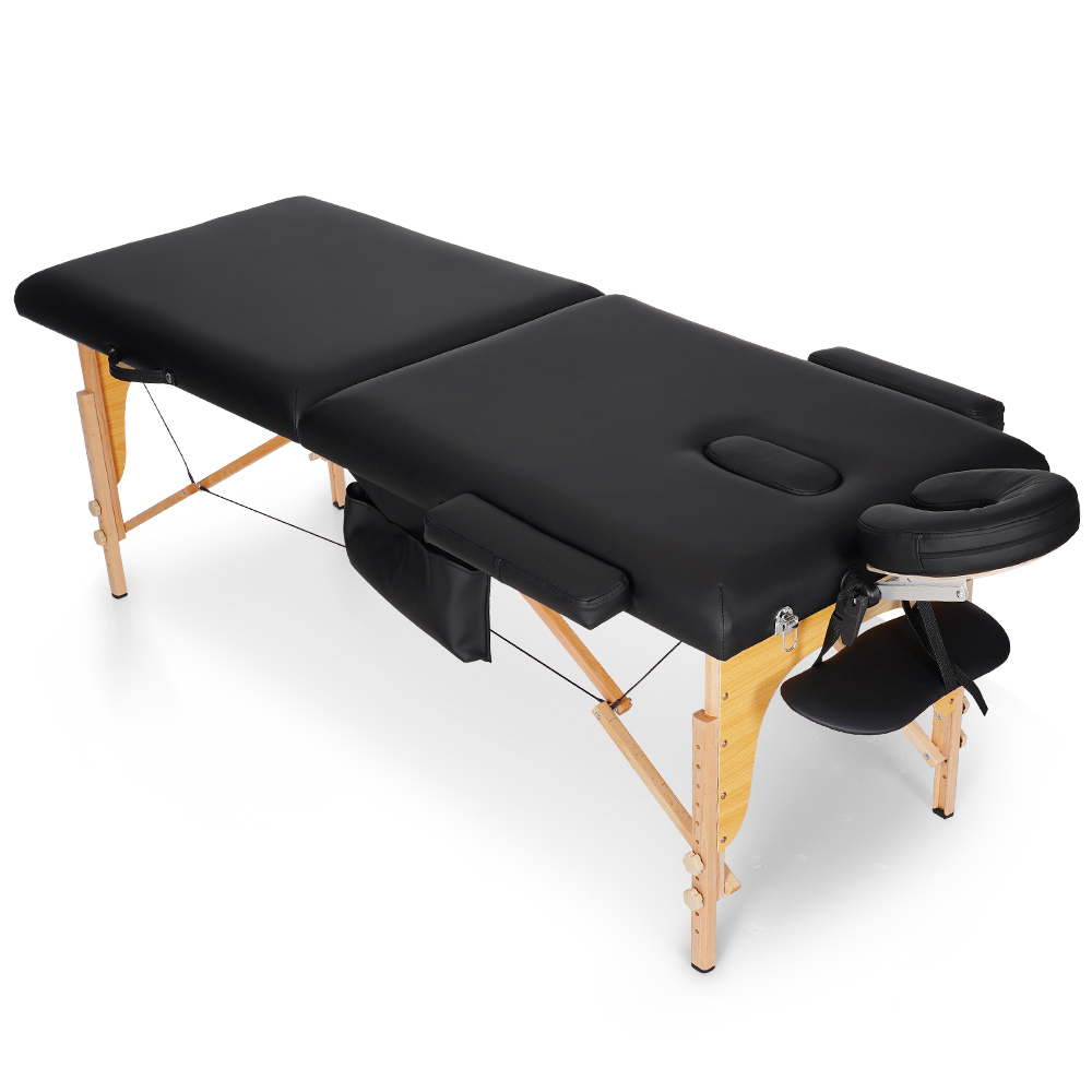 Massage Table 2 Fold Adjustable Portable Facial Body Spa Salon Bed Tattoo Black