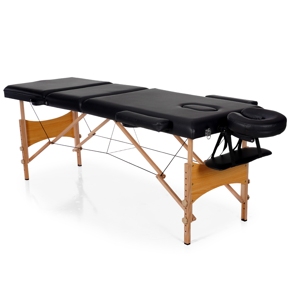 Massage Table 3 Fold Adjustable Portable Facial Spa Salon Bed Tattoo Black